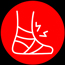 icon of an injured ankle with pain indicators on a red background with 10 recovery tips