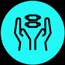 hands holding two rings on a turquoise background representing the number 8 and balance in design