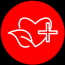 red circular icon featuring a heart symbol and leaves with a medical cross representing health and wellness tips for a balanced lifestyle help 15 ways to improve health