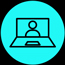 icon of a laptop with a user silhouette representing online learning and education in a digital environment